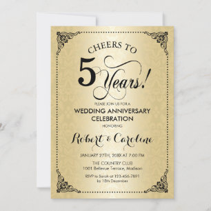 Invitación 5º Aniversario de Boda - Damasco Negro Dorado