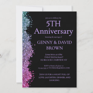 Invitación 5º Aniversario de Boda Rosa Purpura Brillo Falso