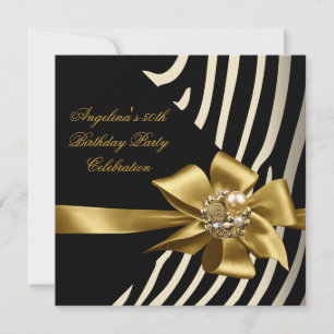 Invitación 50ª Fiesta de Cumpleaños Zebra Gold Cream Black