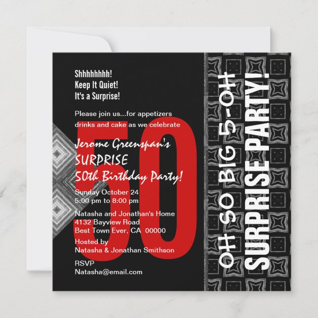 Invitación 50ª sorpresa Diagonal negro y rojo V03 (Anverso)