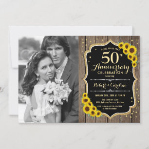 Invitación 50º Aniversario con Foto - Girasoles Rústicos