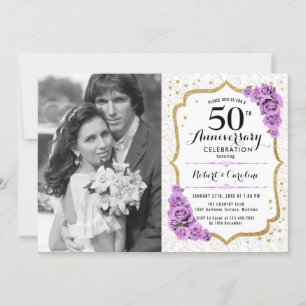 Invitación 50º Aniversario con Foto - Oro Blanco Púrpura