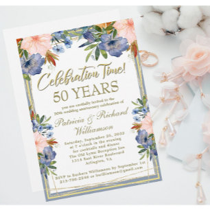 Invitación 50º Aniversario de Boda Chic Floral Gold