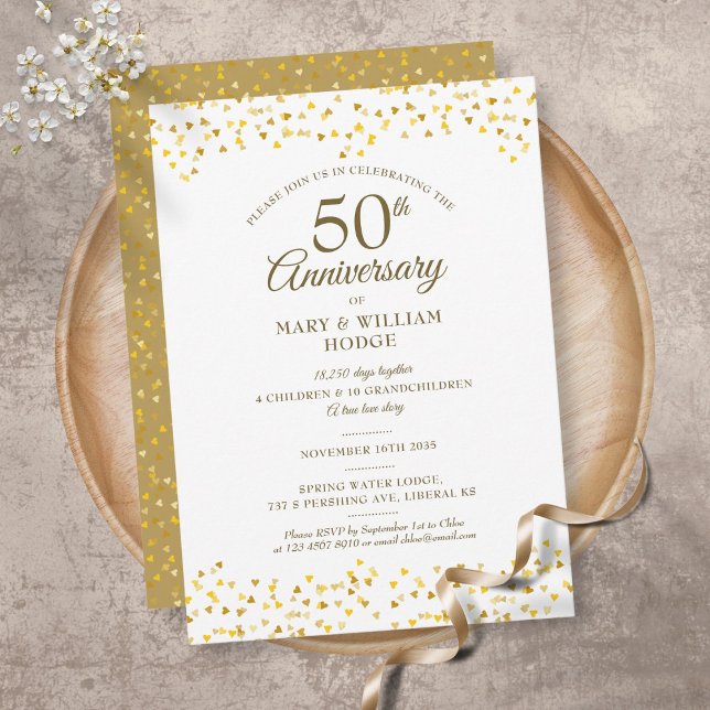 Invitación 50º Aniversario de Boda Corazones Dorados Recuerdo (Subido por el creador)