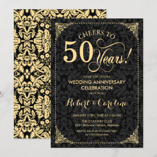 Invitación 50º Aniversario de Boda - Damasco Negro Dorado