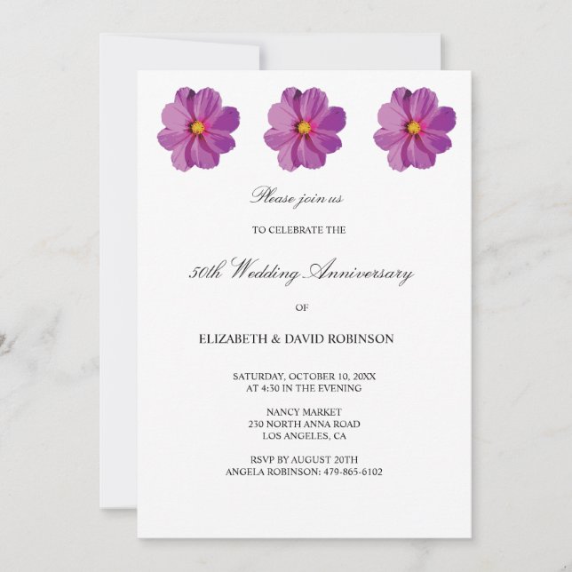 Invitación 50º aniversario de boda de flores (Anverso)