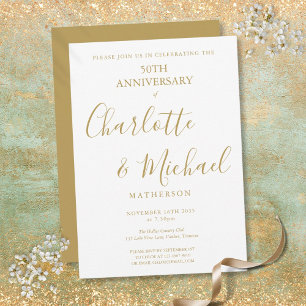 Invitación 50º Aniversario de Boda Elegante Firma Dorada