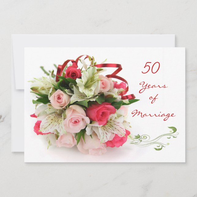 Invitación 50º Aniversario de Boda. Rosas y lirios (Anverso)