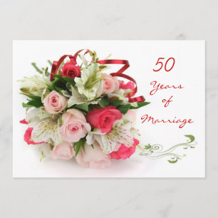 Invitación 50º Aniversario de Boda. Rosas y lirios