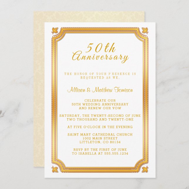 Invitación 50º Aniversario de Bodas de Oro (Anverso / Reverso)