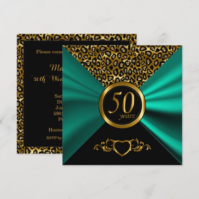 Invitación 50º Aniversario de Bodas de Oro | Estampado de Leo (Anverso / Reverso)
