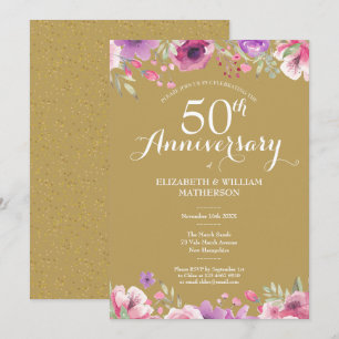 Invitación 50º Aniversario de Bodas de Oro Floral Campestre