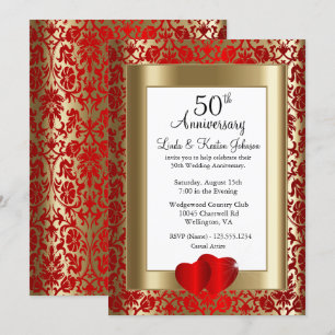 Invitación 50º Aniversario de Bodas de Oro y Rojo Texto de