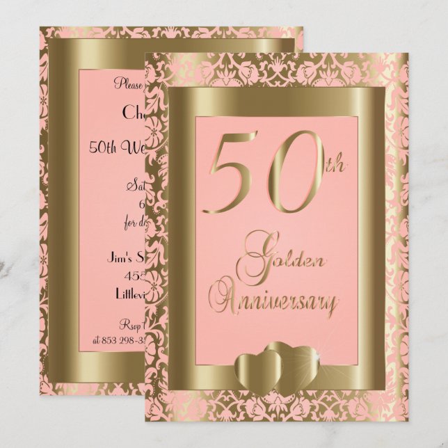 Invitación 50º Aniversario de Bodas de Oro y Rosa (Anverso / Reverso)