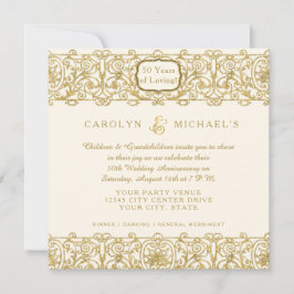 Invitación 50º Aniversario de Oro Crema Art Deco con Foto