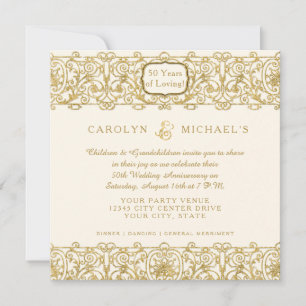 Invitación 50º Aniversario de Oro Crema Art Deco con Foto