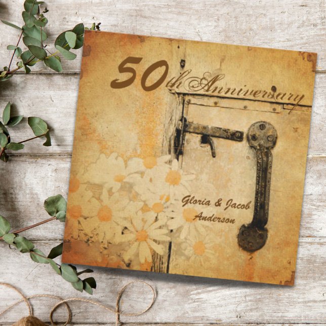 Invitación 50º aniversario del boda de la margarita rústica (rustic country daisy 50th wedding anniversary invitation)