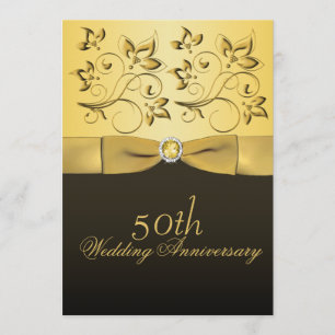 Invitación 50º Aniversario Floral Dorado y Negro con Joyas