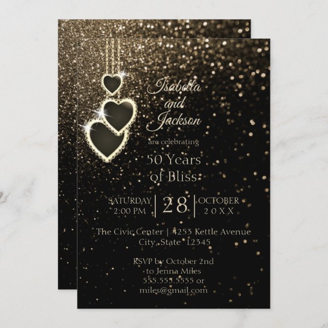 Invitación 50º Aniversario Golden Glitter (Anverso / Reverso)