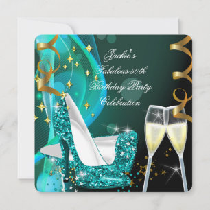 Invitación 50º Cumpleaños Fantásticos Tacones Altos Brillo Ve