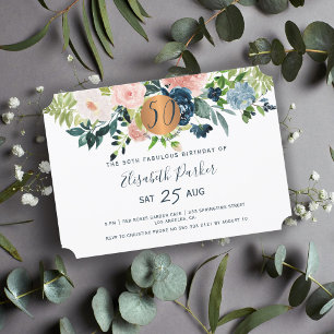 Invitación 50º cumpleaños moderno boho flores acuarela
