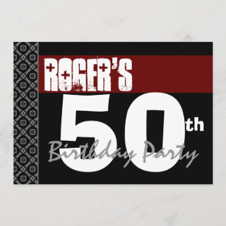Invitación 50º cumpleaños moderno para él rojo blanco negro W