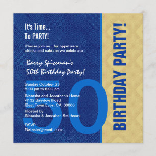 Invitación 50º cumpleaños Royal Azul y Gold V02 moderno