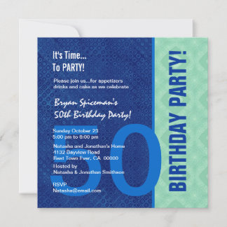 Invitación 50º cumpleaños Royal Blue y Mint V03 moderno