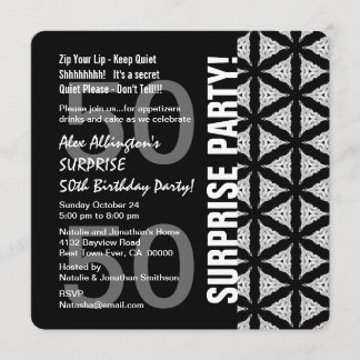 Invitación 50º cumpleaños sorpresa blanco moderno negro W1761