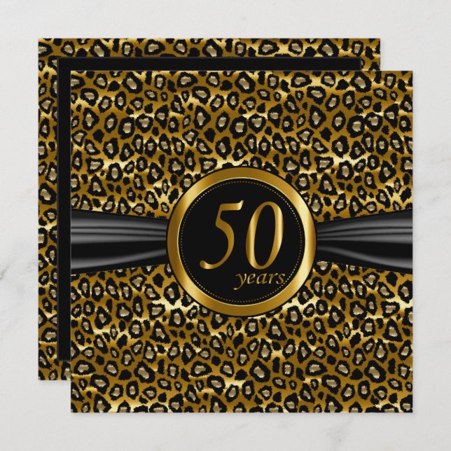 Invitación 50º Diseño exótico glamoroso de leopardo (Anverso / Reverso)