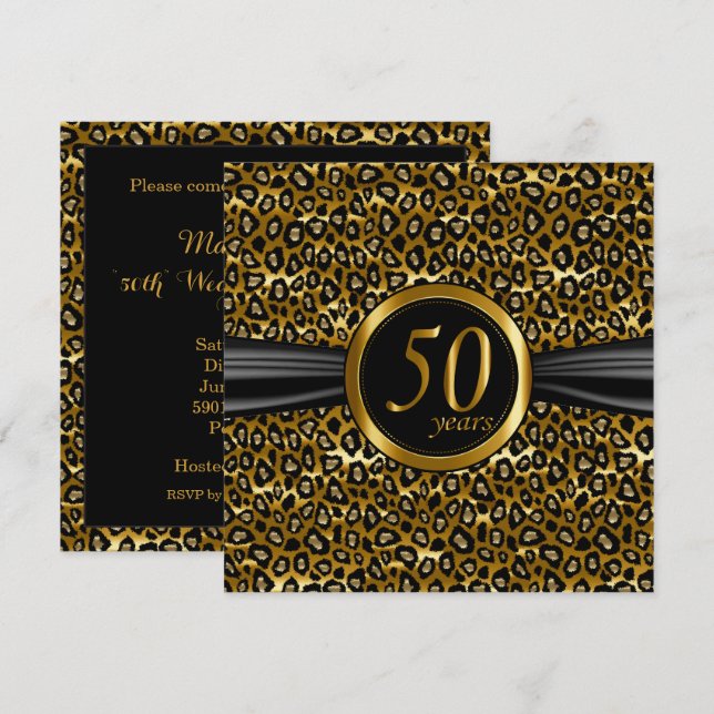 Invitación 50º Diseño Exótico Glamuroso de Leopardo (Anverso / Reverso)