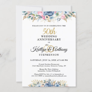 Invitación 50º o cualquier aniversario Floral elegante Dorado