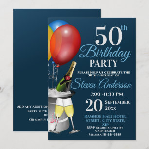 Invitación 50.ª Celebración de cumpleaños Fiesta de vino espu