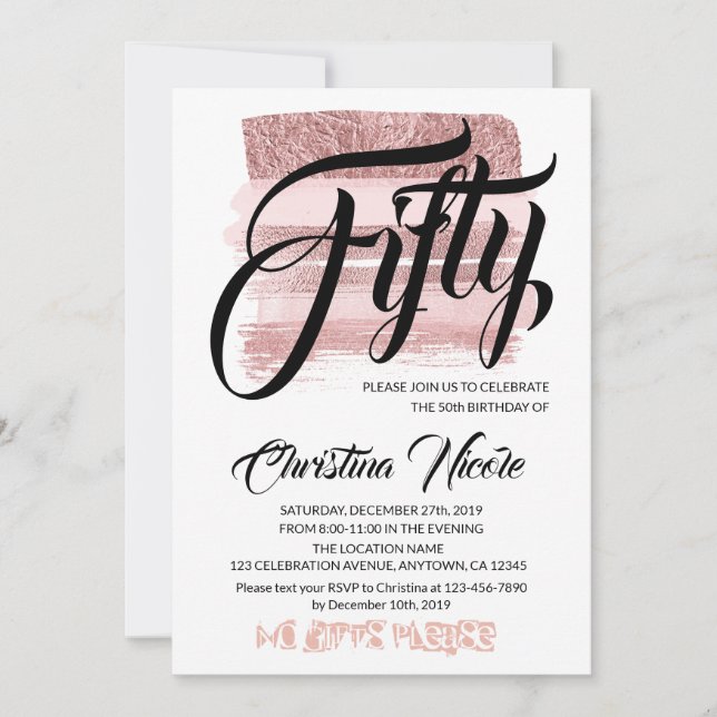 Invitación 50.ª celebración de la fiesta de cumpleaños, Rosa  (Anverso)