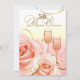 Invitación 50.ª Celebración del Cumpleaños. Rosas Rosa