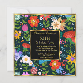 Invitación 50.ª colorida fiesta de cumpleaños de los jardines
