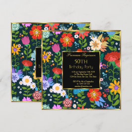 Invitación 50.ª colorida fiesta de cumpleaños de los jardines