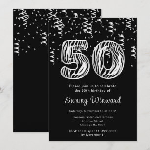 Invitación 50.ª estampación de cebra de cumpleaños con confet
