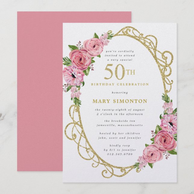Invitación 50.ª festividad de oro rosa (Anverso / Reverso)