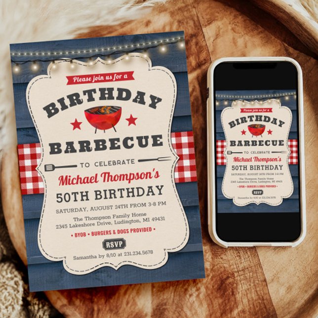 Invitación 50.ª Fiesta de barbacoa de verano de cumpleaños (Summer Party Invite, Summer Party Invitation, Barbecue Invitation, BBQ Invitation, Barbecue Birthday)