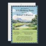 Invitación 50.ª Fiesta de Cumpleaños<br><div class="desc">Esta pintoresca invitación a la fiesta de cumpleaños tiene un tema de golf y es perfecto para un golfista. Cuenta con unas vistas encantadoras al campo de golf y a sus clubes y tarjetas de golf de la parte trasera. Mucho que personalizar para hacer apropiado para tu propio evento así...</div>