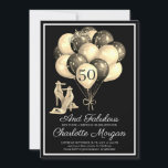 Invitación 50.ª fiesta de cumpleaños 50 Fabulous Black White<br><div class="desc">50 en blanco y negro y una fabulosa fiesta de cumpleaños con tacones altos,  globo y un rociador de purpurina. La naturaleza festiva de esta fiesta de cumpleaños número 50 invita a casi gritos: "todos se divertirán".</div>