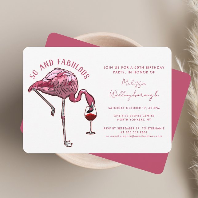 Invitación 50.ª fiesta de cumpleaños 50 y fabuloso flamenco r (50th Birthday Party 50 and Fabulous Pink Flamingo Invitation)