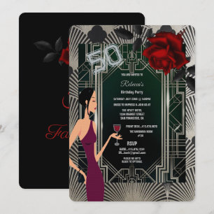 Invitación 50.ª Fiesta de Cumpleaños Art Deco Gatsby Elegante