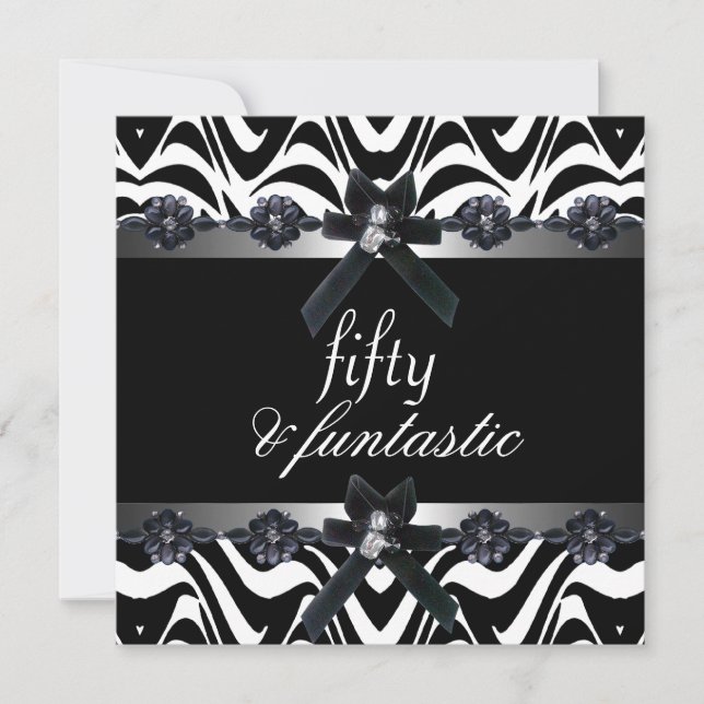 Invitación 50.ª Fiesta de Cumpleaños Banda Plata Blanco Negro (Anverso)