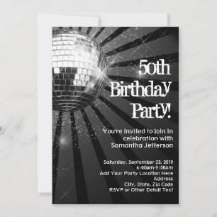 Invitación 50.ª fiesta de cumpleaños Black Sparkle Disco Ball