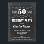 Invitación 50.ª Fiesta de Cumpleaños - Blanco Negro<br><div class="desc">50.ª Invitación a la fiesta de cumpleaños. Elegante diseño retro en blanco y negro con estampado de pizarra.</div>