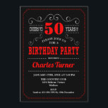Invitación 50.ª fiesta de cumpleaños - Blanco Rojo Negro<br><div class="desc">50.ª Invitación a la fiesta de cumpleaños. Elegante diseño retro negro,  rojo,  blanco con diseño de pizarra y fuente de guión. ¡Salud a 50 años! Mándame un mensaje si necesitas más personalización.</div>