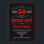 Invitación 50.ª fiesta de cumpleaños - Blanco Rojo Negro<br><div class="desc">50.ª Invitación a la fiesta de cumpleaños. Elegante diseño retro negro,  rojo,  blanco con diseño de pizarra y fuente de guión. ¡Salud a 50 años! Mándame un mensaje si necesitas más personalización.</div>