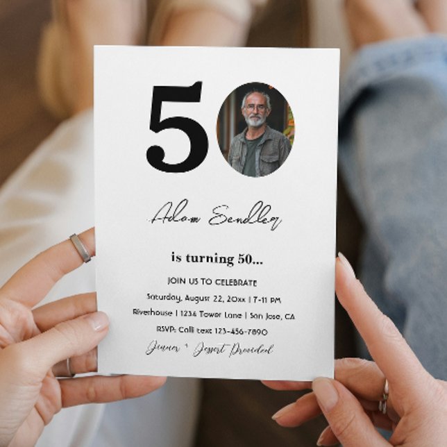 Invitación 50.ª Fiesta de Cumpleaños Blanco y Negro (Subido por el creador)